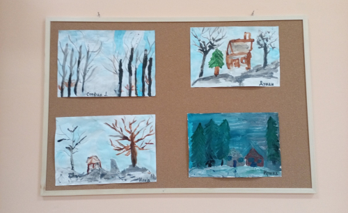 Зимски пејзаж - темпера 1-1